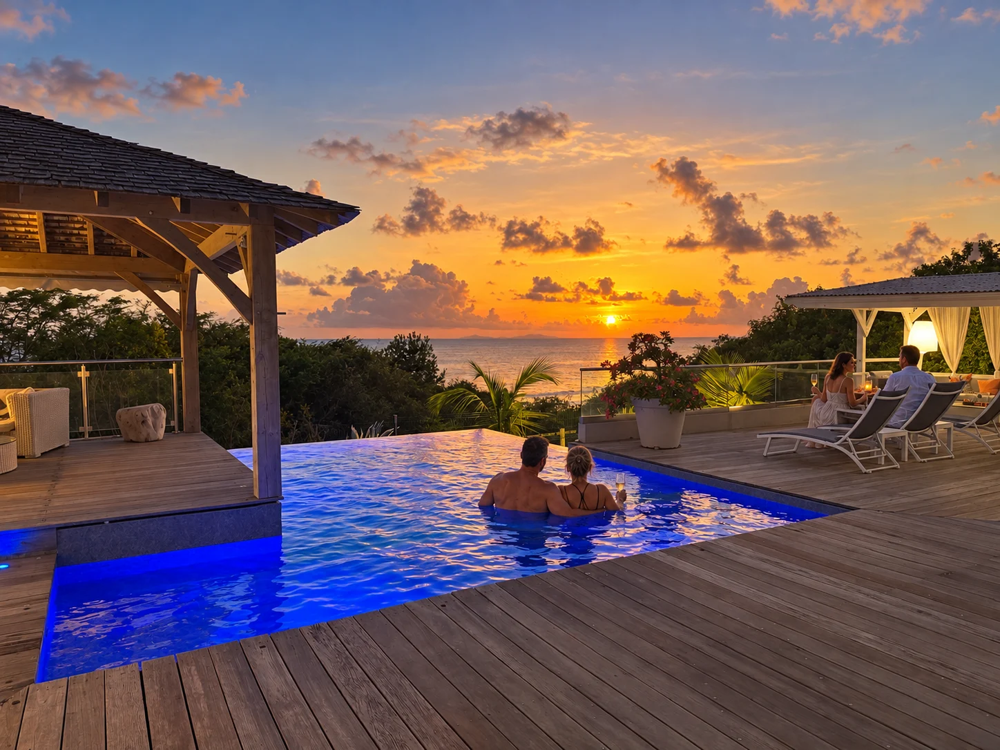 Piscine vue coucher soleil villa louer saint anne, Villa Villa : Piscine vue coucher soleil villa louer saint anne