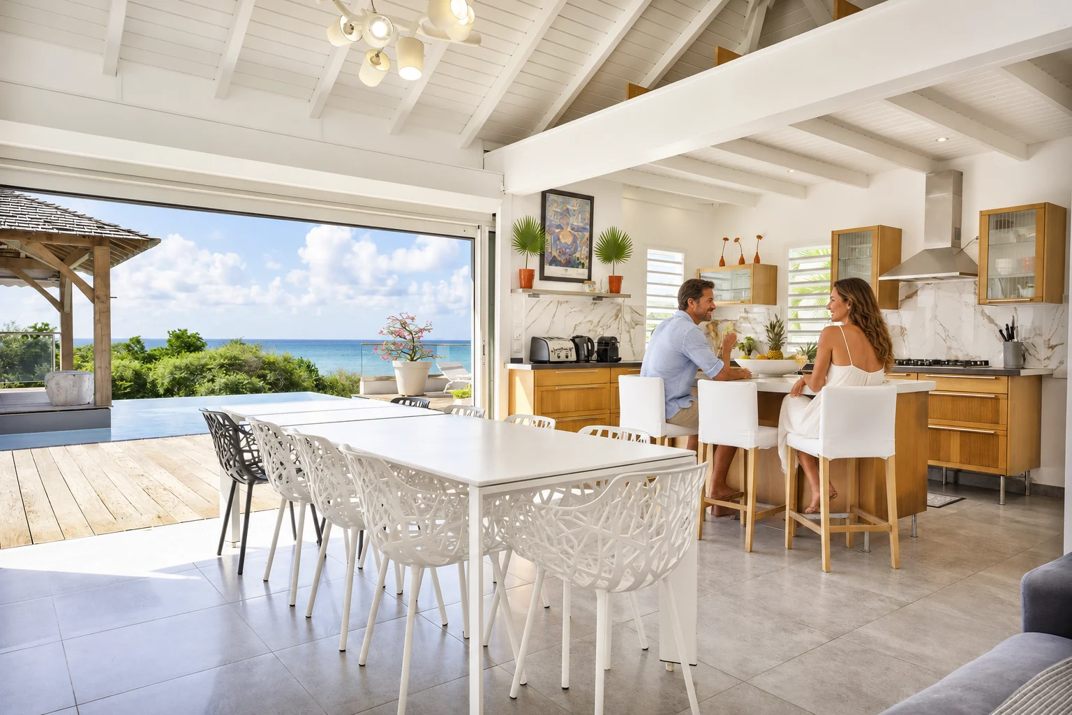 Salon vers exterieur location villa luxe guadeloupe, Villa Villa : Salon vers exterieur location villa luxe guadeloupe